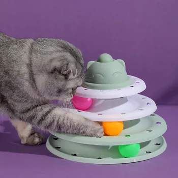 O Brinquedo do gato Rolo Gatinho Brinquedos 4-Nível de Torre Interativa do Gato de Brinquedo Bola com 3 Bolas Coloridas Exercitante Jogo Engraçado Kitty Brinquedos