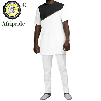 Bazin Riche Homens Africanos De Roupas Dashiki, Calças Camisas De Impressão Do Conjunto Outwear Roupas Ancara, Tecido Manga Curta Zip Blusa A2216141
