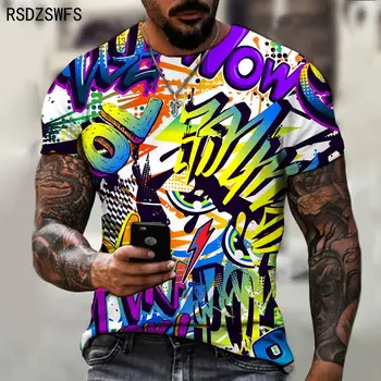 Popular Impressão 3D dos Homens T-Shirt Engraçada Graffiti Padrão de Moda Verão Ó-T-Shirt com Decote Streetwear Harajuku Masculino de grandes dimensões Tees