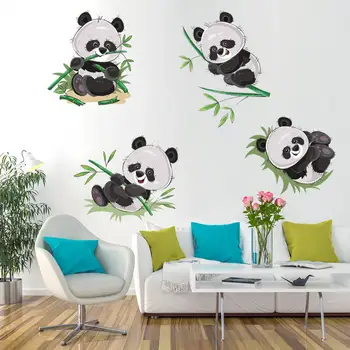 4Pcs de Fundo Adesivos Ornamentais, Acessórios Panda Comer Bambu Decoração da Casa do Panda Adesivos de Parede Adesivos de Parede