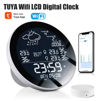 quente TUYA Wifi LCD Relógio Digital Medidor da Umidade da Temperatura Interior e Exterior inteligente do Termômetro de Digitas Estação Meteorológica TH Sensor