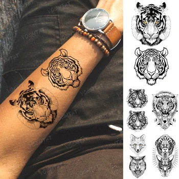 Impermeável Da Etiqueta Temporária Tatuagem Pequeno Tigre Mini Escuro Vento Tatoo No Braço Do Lado Realista Da Arte Do Corpo Tatto Homem Mulher Criança Tatuagens