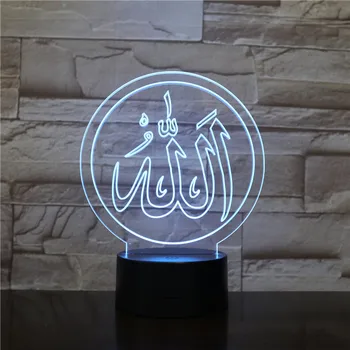 Islâmica, Allah Fé Luzes de Luz 3D Acrílico Colorido Muçulmano USB Mesa do DIODO emissor de luz de Mesa de Controle Remoto de Luz para os Crentes Dropship