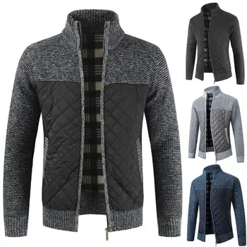 Casaco Fino casaco de lã Grossa Bolsas Casuais Camisola de Malha Quente 2021 Outono Zip мужская куртка