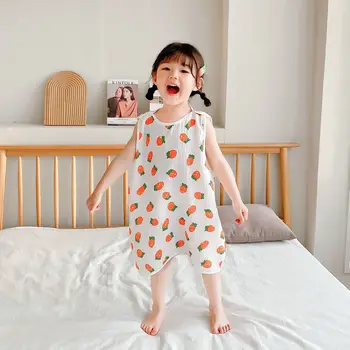 Crianças Plus Size Verão Colete sem Mangas Duplas Camadas de Gaze de Musselina Respirável Pijama Sacos de Dormir 1-8Y