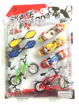 [Engraçado] 7pcs/set Liga de Tecnologia de Skate Stunt Rampa Deck brinquedo ferramentas profissionais graffiti moda mini skate de dedo + bicicleta de brinquedo