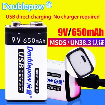 Doublepow 9V Bloco da bateria do Multímetro microfone de iões de lítio recarregável USB de carregamento Instrumento de controle remoto