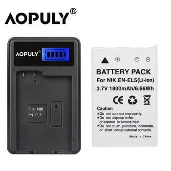 AOPULY 1Pc EN EL5 EN-EL5 ENEL5 Bateria + EN5 LCD USB Carregador Para Nikon Coolpix de p5000 P500 P510 P520 7900 5200 5900 P80 P90 P100