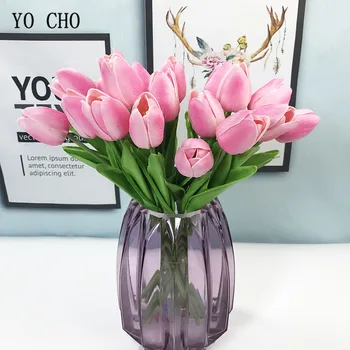 Artificial PU Tulipas Flores do DIY Long Branch Tulip Falso Flores de Casamento Fundo do Palco Tabela Casa Secretária de Decoração de Flores