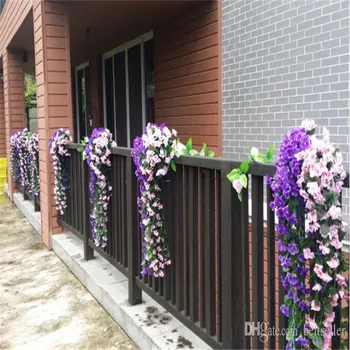 Violeta Flor Artificial Decoração de Simulação de casamento Pendurado na Parede do Cesto de cipó de Orquídeas de Seda de vime corredor de DIY