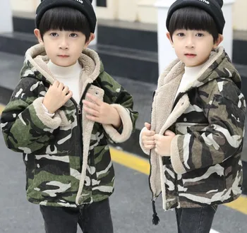 Novos Meninos da Camuflagem de Algodão Casaco Acolchoado de Inverno para Crianças de Veludo com Capuz Casaco Crianças lenços de papel Roupas de Agasalho Casaco B121