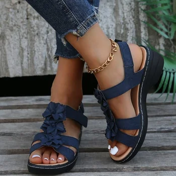 Mulheres Sandálias 2022 Verão de Moda de Nova Sólido de Orvalho Dedo Decoração de Flores ao ar livre do Lazer Confortáveis Sapatos femininos Sandálias