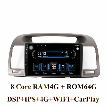 1din IPS de som do carro rádio 8core RAM4G+ROM32G Reprodutor Multimídia para Toyota Camry 2002 2003 2004 2005 2006 com navegação BT, wifi