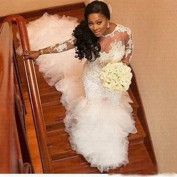 Incrível Trem Africana Sereia Vestidos De Noiva Lindo Laço País Árabe Vestido De Noiva Vestido De Noiva