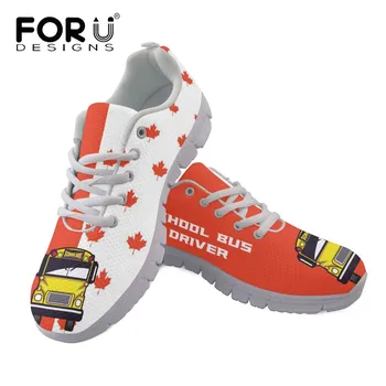 FORUDESIGNS School Bus Driver de Impressão Bandeira Canadense Mulheres Sapatos de Marca Design de Tênis Feminino Casual de Malha de Ar Senhoras Calçado