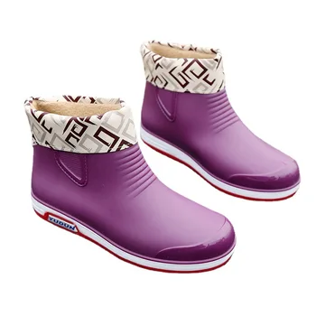 Botas de chuva de mulheres vestuário exterior para adultos água sapatas antiderrapante impermeável de veludo, botas de chuva de tubo curto tendão de calçados impermeáveis de sola