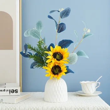 Simulação De Eucalipto, Folha De Sol Buquê De Flores Em Casa Sala De Estar Decoração De Mesa Com Flores Artificiais Falso Planta De Girassol