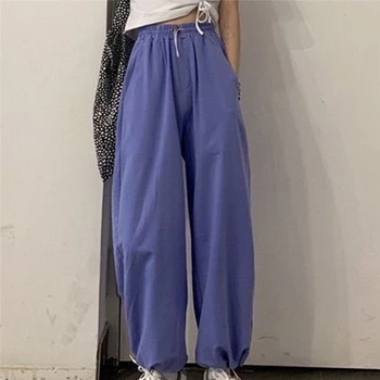 Mulher De Calças De Streetwear Estilo Coreano Solta Corredores De Mulheres Calças De Moletom Cinza Cintura Alta Conforto Simples E Básica De Moda Casual Calças