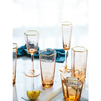2Pcs Criativa de Vinho, copo de vidro Sextavado, o cálice de champanhe, copos de Flautas de Água, copos de vidro de cerveja de acessórios de cozinha beber