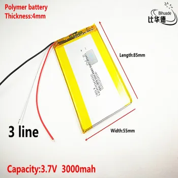 3 linha de Qulity Bom 3,7 V,3000mAH 405585 de Polímero de lítio ion / Li-íon da bateria para o pc da tabuleta do BANCO,GPS,mp3,mp4