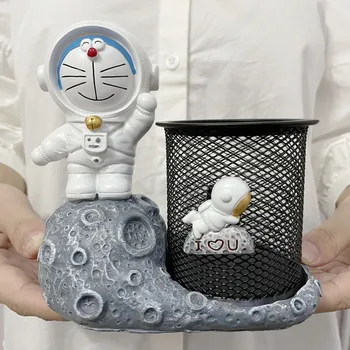 [VIP] Anime Dora emon Espaço de Homem Caneta titular Figura Gato Astronauta caneta recipiente de Resina estátua modelo de decoração de Casa de Enfeites de presente