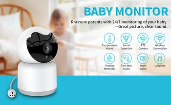monitor do bebê 3,6 milímetros lente de 100°ângulo de visão Suportar o Bebê Chorar de Detecção de PTZ monitor do bebê de 2,4 G wi-FI da câmara smart monitor do bebê babyroom