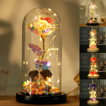 Colorido de Flores Artificiais Lâmpada Led Cobertura de Vidro, Decoração de Flores Dia dos Namorados Galaxy Flor de Presente DAG-navio