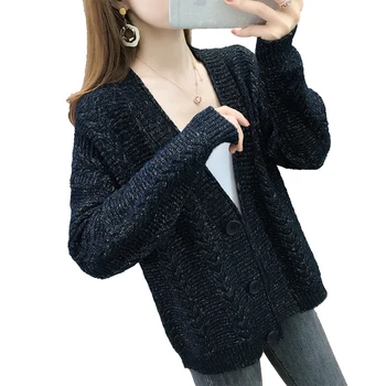 2020 Mulheres de Camisola Cardigan coreano V-pescoço Cashmere com mangas Quente Grossa Camisola de Inverno Solta moda Camisola
