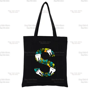 DENTE 26 Letra do Alfabeto Impressão Saco de Lona Shopper Bag Estilo Harajuku Mulheres Sacos de Ombro, Bolsa Bolsa