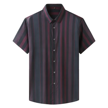 A Moda masculina Não-Trecho de ferro Macio Casual camisa Listrada Tamanho Plus Design de Manga Curta com Padrão-ajuste Jovem Botão baixo Camisa