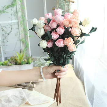 6 Cabeças de Espuma PE de Rosa com Flores Artificiais de Decoração de Casa de Imitação Falsa de Flores por Planta de Jardim Secretária Decoração a Mão à Flor