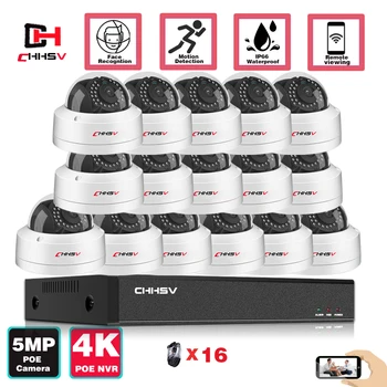 5MP Ultra HD POE Sistema de Vigilância de Vídeo 16CH 4 K NVR Gravador com 16X de 5MP Câmera de Segurança CFTV Kit de 8 Canais da Abóbada do IP Cam Conjunto