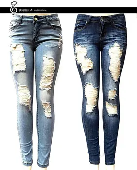 2020 Calças De Brim Das Mulheres Da Moda Cintura Alta A Mulher De Calças Casuais Elasticised Jean Feminino Lavado Jeans Skinny Bodycon Buraco Calças