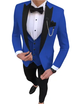 2022 Terno Slim Fit Azul Royal, O Baile Do Noivo Terno De Mens Jaqueta+Calça+Colete De Noiva Feitos Ternos Para Homens Padrinhos Smoking 3 Peças