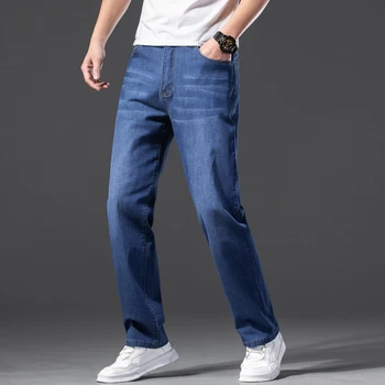 2022 Novos Homens Calças Jeans Moda masculina Luz Azul Jeans Solta Reta Calças Jeans Masculina Clássica Marca de Calças de Homem