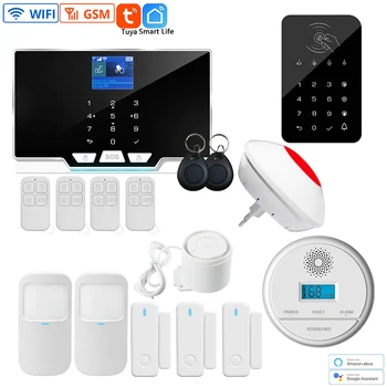 Home Security Sistema de Alarme sem Fio wi-FI 433MHz GSM Inteligente Tuya APLICATIVO Detector de Movimento Infravermelho Sensor de Porta a Sirene do Sistema de Alarme Kit