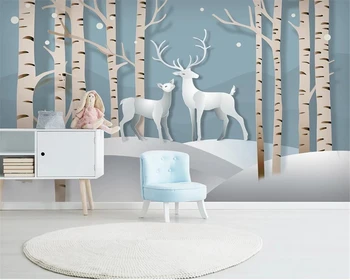 Personalizados de decoração em 3D papel de Parede Nórdicos estéreo, Pintados à Mão, Floresta elk moderno PLANO de fundo 3d adesivos de parede mural