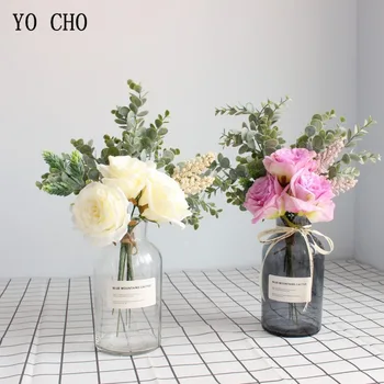 YO CHO Flor Artificial Rose Bouquet de Noiva de Casamento Branco cor-de-Rosa de Seda, Flores, Bouquet de Casa de Festa do Hotel Decoração de Mesa de Casamento