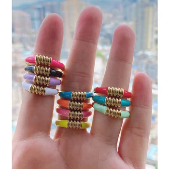 5Pcs/Monte Direta Designer de Fábrica Bonito Colorido Pequena Lindo Esmalte Ajustável Anéis de Dedo de Jóias