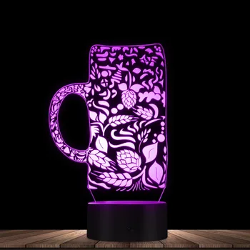 Cerveja de trigo em Forma de Copo 3D, Ilusão de Óptica Lâmpada Urso Garrafa Criativo Brilhante Noite do DIODO emissor de Luz da Tabela da Barra Clube de Iluminação Decorativa