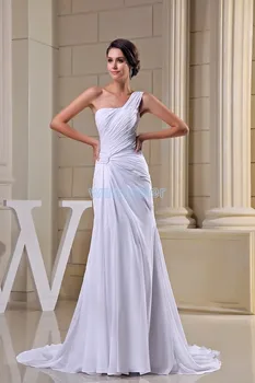 frete grátis modesto 2016 david tutera design da venda quente plissado de um ombro personalizado tamanho plus size vestido branco, longo Vestido de Dama de honra