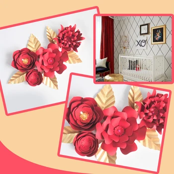 Feito à mão Cartolina Rosa Vermelha DIY Flores de Papel Folhas Definido Para o Natal o Ano Novo Cenário Decorações Viveiro de Tutoriais em Vídeo