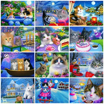 Diy 5D Bordado de Diamantes Pintura Kits para as Crianças Gato dos desenhos animados de Animais de Mosaico de imagens de Strass Completo Broca lembranças Artesanais