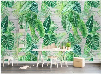 personalizado mural na parede de fotos de papel de parede 3d de plantas Tropicais de folhas verdes parede de tijolos de decoração de casa de papel de Parede para parede na rola