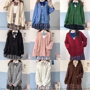 Japão Escola Camisola Primavera, Outono 100% com decote em V Algodão Camisola de Malha JK Uniformes Cardigan Multicolor Meninas Estudantes de Cosplay