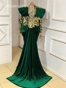 Elegante Verde, Com Gola Alta, Vestidos De Noite Com Lantejoulas Festa De Aniversário De Vestido De Manga Comprida Formal, Vestido De Baile Africano Robe De Bal