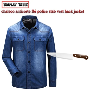 Anti-cortar e apunhalar-resistente Plus Size homens de camisa jeans auto-defesa táticas militares invisível Policiais da SWAT, FBI roupas de segurança