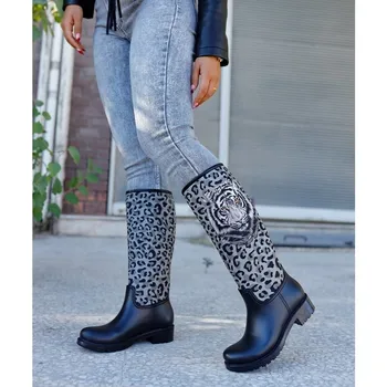 Mulheres inverno outono nova temporada de moda botas de PVC impermeável Materyale preto Layd sapatos Raund dedo do pé tecido elástico
