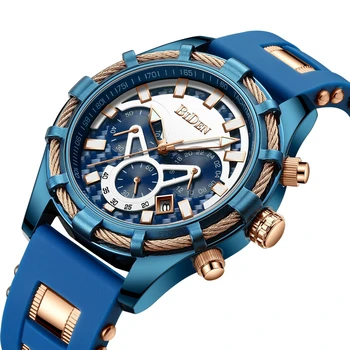 BIDEN Moda Homens Relógio do Esporte Elegante e Exclusivo Casual Mar Militares do Exército Pulseira de Silicone Masculino Quartzo relógio de Pulso Cronógrafo Calendário