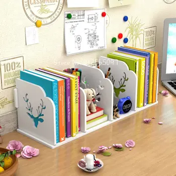 Área de trabalho Pequena Estante de Livro de Estudante Stand Tabela Simples Prateleira para Crianças, Mesa de Escritório Caixa de Armazenamento de desenhos animados Pequena Estante de livros